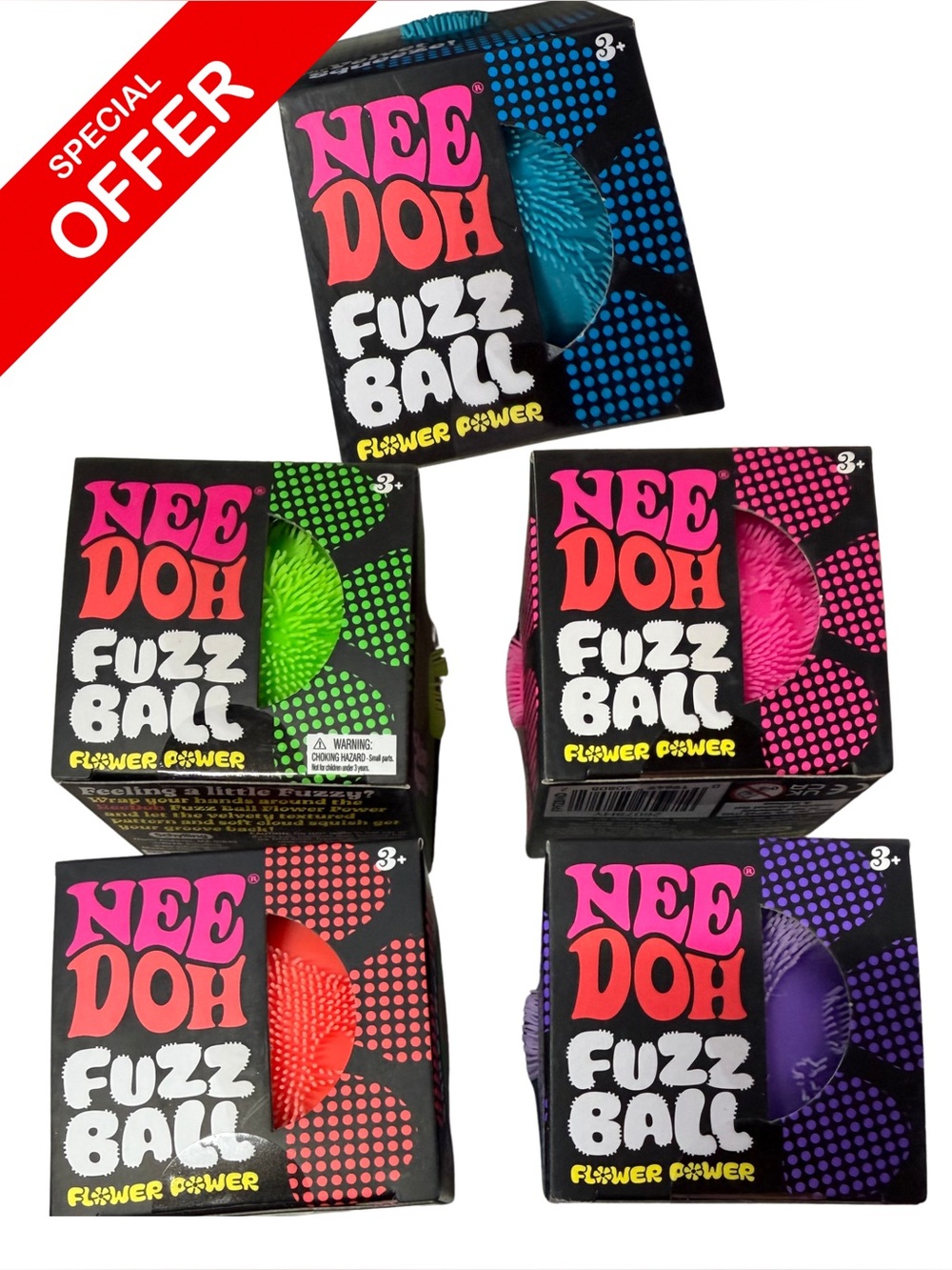 🌈✨ NIB Lot of 5 NeeDoh Fuzz Balls - Flower Power